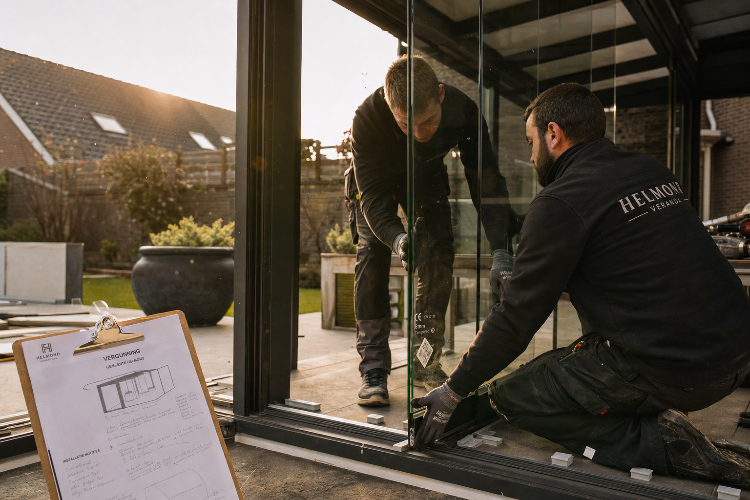 Installatie glazen schuifwand door monteur