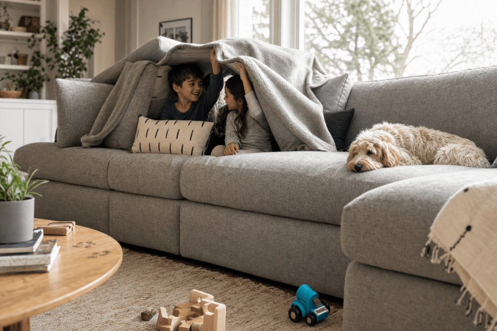 Is een maatwerk bank geschikt voor een huishouden met kinderen of huisdieren, en welke bekleding en kleurkeuzes blijven het langst&nbsp;mooi?